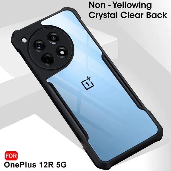 Bumper_Black_Shockproof_Bumper_Crystal__Back_Case_Cover_Compatible_With_Oneplus_12R_5G_/_1+Ace_3_5G__Minimalist_Pc+Tpu_360_Protection_Tough_Rugged_Design