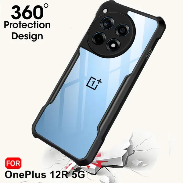 Bumper_Black_Shockproof_Bumper_Crystal__Back_Case_Cover_Compatible_With_Oneplus_12R_5G_/_1+Ace_3_5G__Minimalist_Pc+Tpu_360_Protection_Tough_Rugged_Design