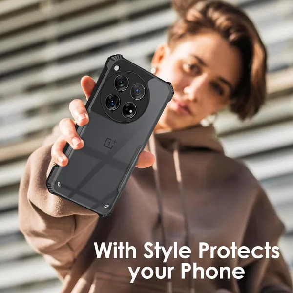 Bumper_Black_Shockproof_Bumper_Crystal__Back_Case_Cover_Compatible_With_Oneplus_12R_5G_/_1+Ace_3_5G__Minimalist_Pc+Tpu_360_Protection_Tough_Rugged_Design
