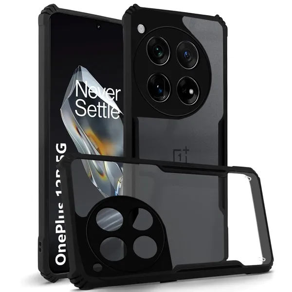 Bumper_Black_Shockproof_Bumper_Crystal__Back_Case_Cover_Compatible_With_Oneplus_12R_5G_/_1+Ace_3_5G__Minimalist_Pc+Tpu_360_Protection_Tough_Rugged_Design
