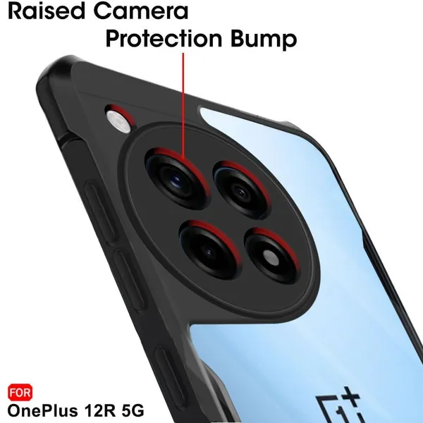 Bumper_Black_Shockproof_Bumper_Crystal__Back_Case_Cover_Compatible_With_Oneplus_12R_5G_/_1+Ace_3_5G__Minimalist_Pc+Tpu_360_Protection_Tough_Rugged_Design