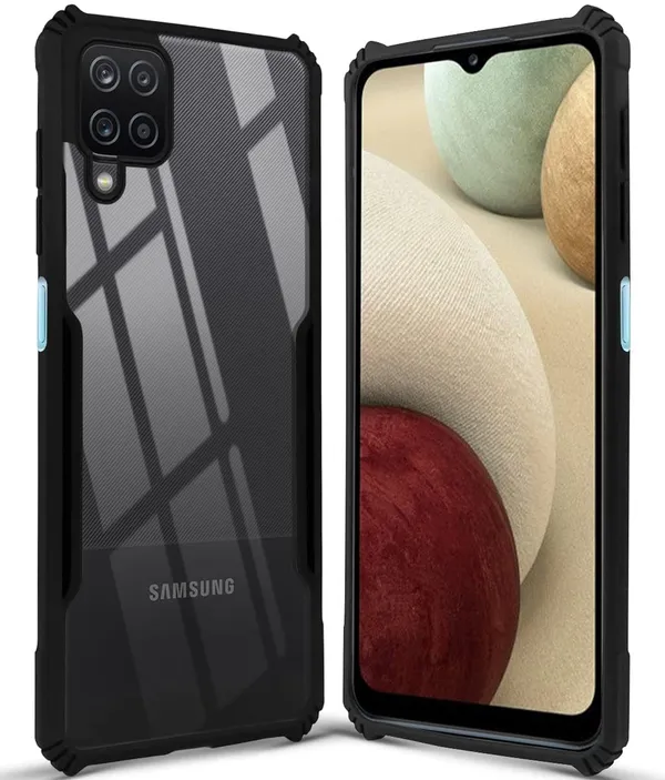 Bumper_Black_Shockproof_Bumper_Crystal__Back_Case_Cover_Compatible_With_Samsung_Galaxy_A12_/_M12_/_F12__Minimalist_Pc+Tpu_360_Protection_Tough_Rugged_Design