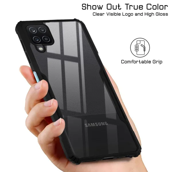 Bumper_Black_Shockproof_Bumper_Crystal__Back_Case_Cover_Compatible_With_Samsung_Galaxy_A12_/_M12_/_F12__Minimalist_Pc+Tpu_360_Protection_Tough_Rugged_Design