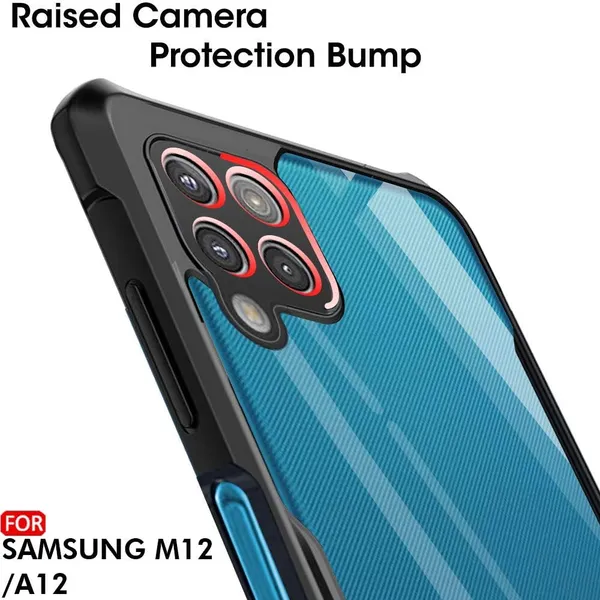 Bumper_Black_Shockproof_Bumper_Crystal__Back_Case_Cover_Compatible_With_Samsung_Galaxy_A12_/_M12_/_F12__Minimalist_Pc+Tpu_360_Protection_Tough_Rugged_Design