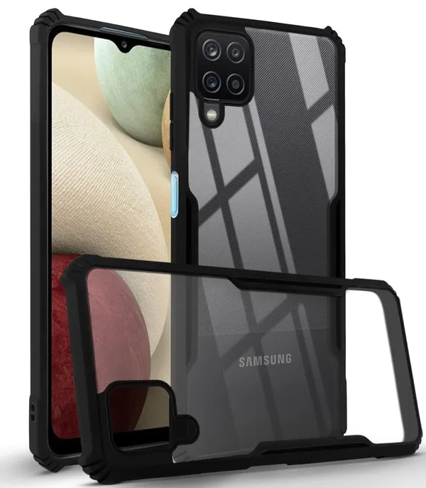 Bumper_Black_Shockproof_Bumper_Crystal__Back_Case_Cover_Compatible_With_Samsung_Galaxy_A12_/_M12_/_F12__Minimalist_Pc+Tpu_360_Protection_Tough_Rugged_Design