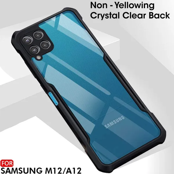Bumper_Black_Shockproof_Bumper_Crystal__Back_Case_Cover_Compatible_With_Samsung_Galaxy_A12_/_M12_/_F12__Minimalist_Pc+Tpu_360_Protection_Tough_Rugged_Design