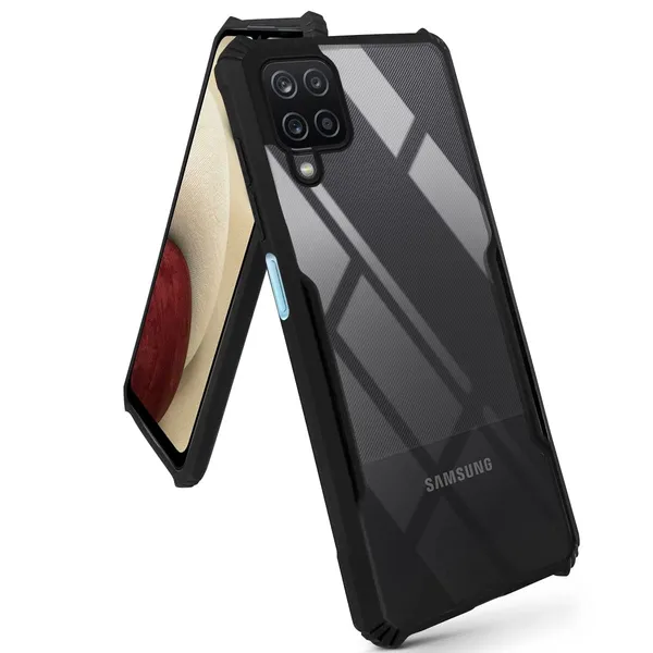 Bumper_Black_Shockproof_Bumper_Crystal__Back_Case_Cover_Compatible_With_Samsung_Galaxy_A12_/_M12_/_F12__Minimalist_Pc+Tpu_360_Protection_Tough_Rugged_Design