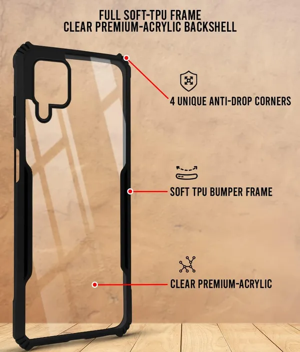 Bumper_Black_Shockproof_Bumper_Crystal__Back_Case_Cover_Compatible_With_Samsung_Galaxy_A12_/_M12_/_F12__Minimalist_Pc+Tpu_360_Protection_Tough_Rugged_Design