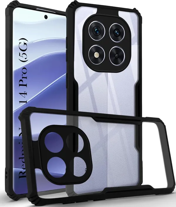 Black_Shockproof_Bumper_Crystal__Back_Case_Cover_Compatible_With_Xiaomi_Redmi_Note_14_Pro_5G_/_Poco_X7_5G__Minimalist_Pc+Tpu_360_Protection_Tough_Rugged_Design