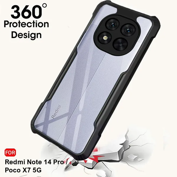 Black_Shockproof_Bumper_Crystal__Back_Case_Cover_Compatible_With_Xiaomi_Redmi_Note_14_Pro_5G_/_Poco_X7_5G__Minimalist_Pc+Tpu_360_Protection_Tough_Rugged_Design