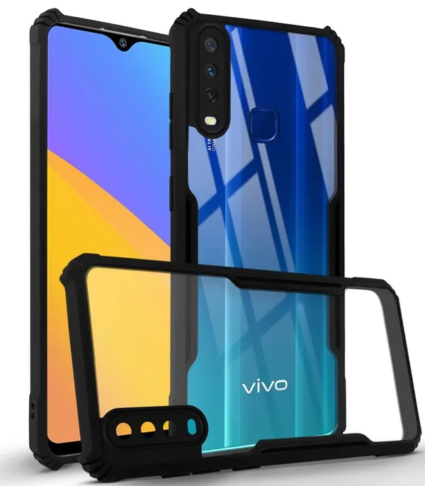 Bumper_Black_Shockproof_Bumper_Crystal__Back_Case_Cover_Compatible_With_Vivo_Y3_/_Y17_/_Y12_/_Y11_/_Y15_/_U10_/_U3X__Minimalist_Pc+Tpu_360_Protection_Tough_Rugged_Design