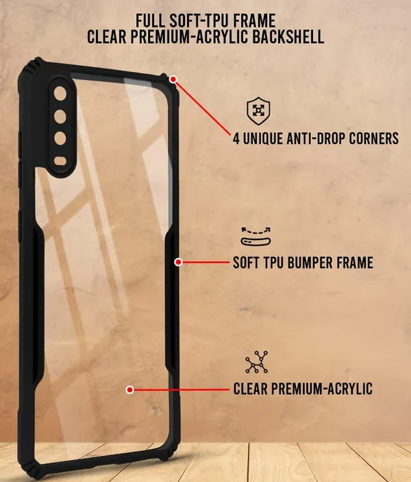 Bumper_Black_Shockproof_Bumper_Crystal__Back_Case_Cover_Compatible_With_Vivo_Y3_/_Y17_/_Y12_/_Y11_/_Y15_/_U10_/_U3X__Minimalist_Pc+Tpu_360_Protection_Tough_Rugged_Design