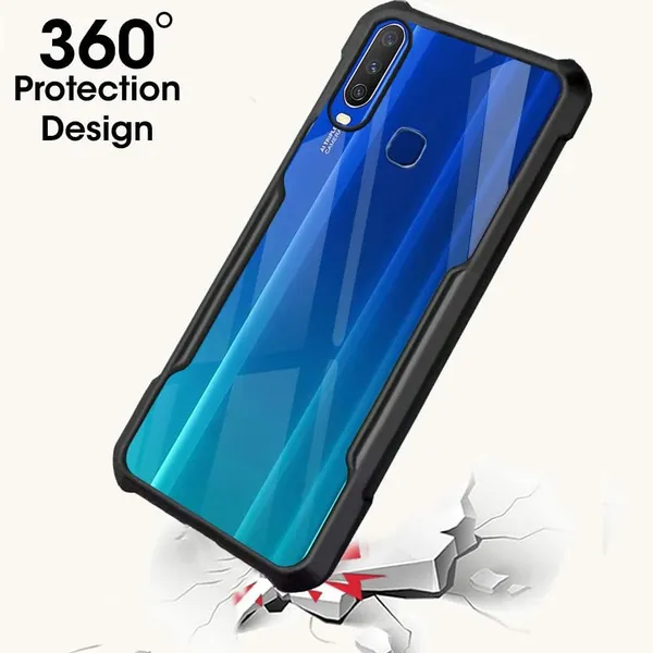 Bumper_Black_Shockproof_Bumper_Crystal__Back_Case_Cover_Compatible_With_Vivo_Y3_/_Y17_/_Y12_/_Y11_/_Y15_/_U10_/_U3X__Minimalist_Pc+Tpu_360_Protection_Tough_Rugged_Design