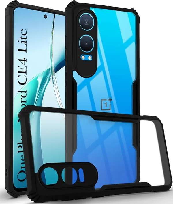 Bumper_Black_Shockproof_Bumper_Crystal__Back_Case_Cover_Compatible_With_Oneplus_Nord_Ce_4_Lite_/_1+Nord_Ce4_Lite_5G__Minimalist_Pc+Tpu_360_Protection_Tough_Rugged_Design
