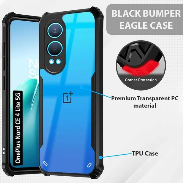 Bumper_Black_Shockproof_Bumper_Crystal__Back_Case_Cover_Compatible_With_Oneplus_Nord_Ce_4_Lite_/_1+Nord_Ce4_Lite_5G__Minimalist_Pc+Tpu_360_Protection_Tough_Rugged_Design