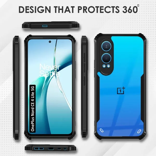 Bumper_Black_Shockproof_Bumper_Crystal__Back_Case_Cover_Compatible_With_Oneplus_Nord_Ce_4_Lite_/_1+Nord_Ce4_Lite_5G__Minimalist_Pc+Tpu_360_Protection_Tough_Rugged_Design