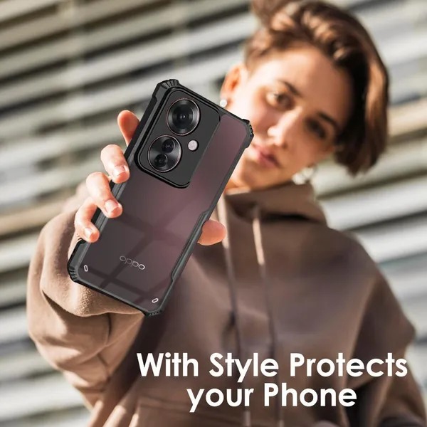 Bumper_Black_Shockproof_Bumper_Crystal__Back_Case_Cover_Compatible_With_Oppo_F25_Pro_5G__Minimalist_Pc+Tpu_360_Protection_Tough_Rugged_Design