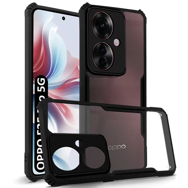 Bumper_Black_Shockproof_Bumper_Crystal__Back_Case_Cover_Compatible_With_Oppo_F25_Pro_5G__Minimalist_Pc+Tpu_360_Protection_Tough_Rugged_Design
