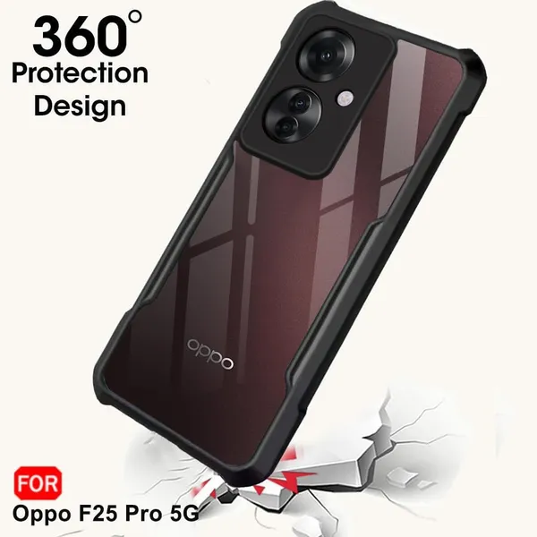 Bumper_Black_Shockproof_Bumper_Crystal__Back_Case_Cover_Compatible_With_Oppo_F25_Pro_5G__Minimalist_Pc+Tpu_360_Protection_Tough_Rugged_Design