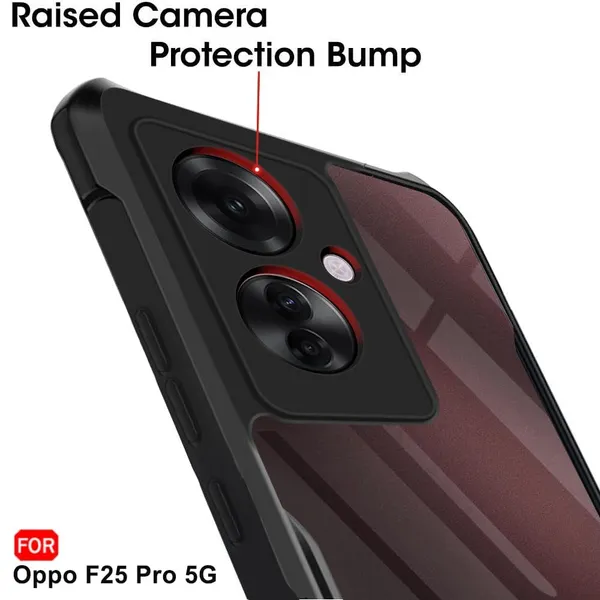 Bumper_Black_Shockproof_Bumper_Crystal__Back_Case_Cover_Compatible_With_Oppo_F25_Pro_5G__Minimalist_Pc+Tpu_360_Protection_Tough_Rugged_Design