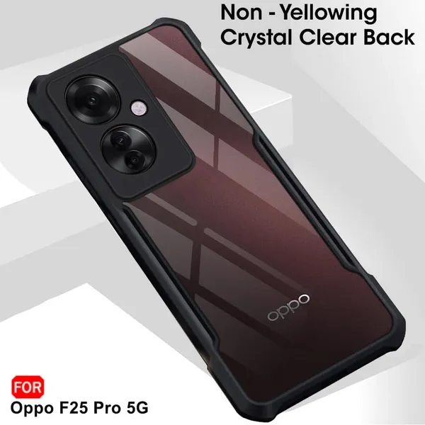 Bumper_Black_Shockproof_Bumper_Crystal__Back_Case_Cover_Compatible_With_Oppo_F25_Pro_5G__Minimalist_Pc+Tpu_360_Protection_Tough_Rugged_Design