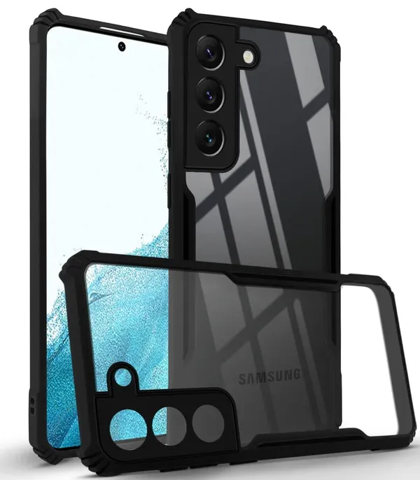 Bumper_Black_Shockproof_Bumper_Crystal__Back_Case_Cover_Compatible_With_Samsung_Galaxy_S22_5G__Minimalist_Pc+Tpu_360_Protection_Tough_Rugged_Design