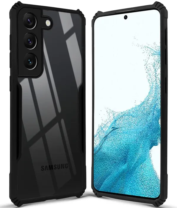 Bumper_Black_Shockproof_Bumper_Crystal__Back_Case_Cover_Compatible_With_Samsung_Galaxy_S22_5G__Minimalist_Pc+Tpu_360_Protection_Tough_Rugged_Design