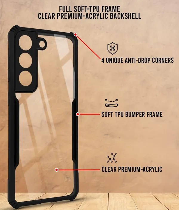 Bumper_Black_Shockproof_Bumper_Crystal__Back_Case_Cover_Compatible_With_Samsung_Galaxy_S22_5G__Minimalist_Pc+Tpu_360_Protection_Tough_Rugged_Design