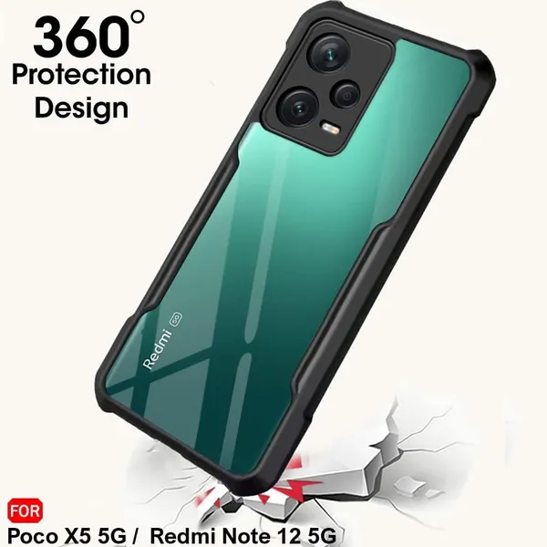 Bumper_Black_Shockproof_Bumper_Crystal__Back_Case_Cover_Compatible_With_Xiaomi_Redmi_Note_12_5G_/_Poco_X5_5G__Minimalist_Pc+Tpu_360_Protection_Tough_Rugged_Design