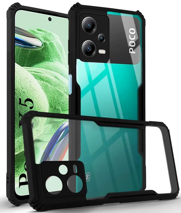 Bumper_Black_Shockproof_Bumper_Crystal__Back_Case_Cover_Compatible_With_Xiaomi_Redmi_Note_12_5G_/_Poco_X5_5G__Minimalist_Pc+Tpu_360_Protection_Tough_Rugged_Design