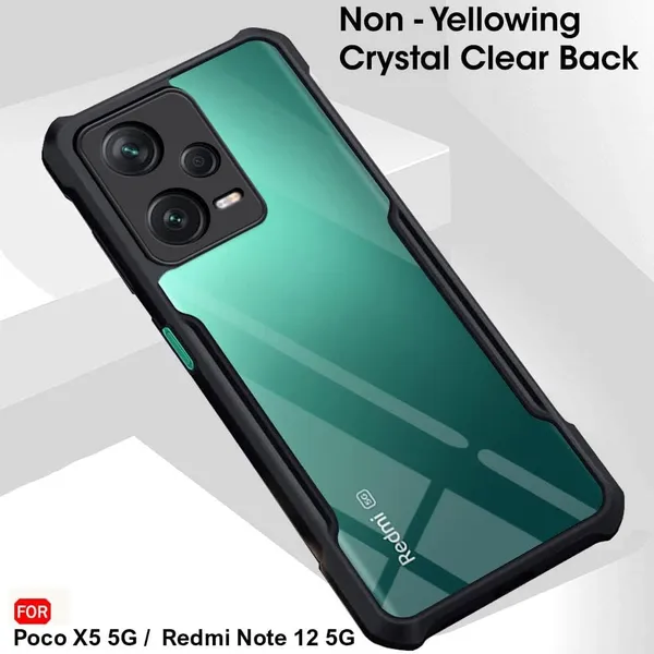 Bumper_Black_Shockproof_Bumper_Crystal__Back_Case_Cover_Compatible_With_Xiaomi_Redmi_Note_12_5G_/_Poco_X5_5G__Minimalist_Pc+Tpu_360_Protection_Tough_Rugged_Design