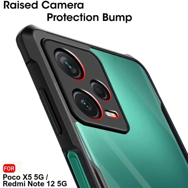 Bumper_Black_Shockproof_Bumper_Crystal__Back_Case_Cover_Compatible_With_Xiaomi_Redmi_Note_12_5G_/_Poco_X5_5G__Minimalist_Pc+Tpu_360_Protection_Tough_Rugged_Design