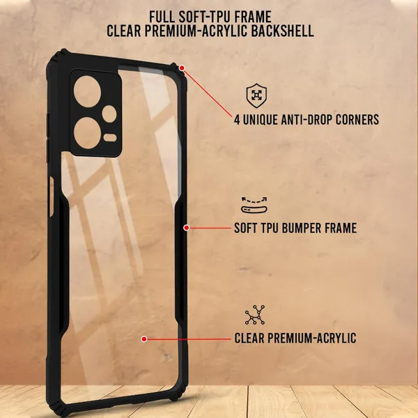 Bumper_Black_Shockproof_Bumper_Crystal__Back_Case_Cover_Compatible_With_Xiaomi_Redmi_Note_12_5G_/_Poco_X5_5G__Minimalist_Pc+Tpu_360_Protection_Tough_Rugged_Design
