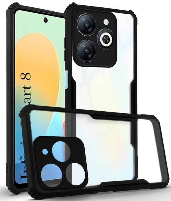 Bumper_Black_Shockproof_Bumper_Crystal__Back_Case_Cover_Compatible_With_Infinix_Smart_8/_Smart_8_Hd/Spark_20/_Itel_P55_5G_Minimalist_Pc+Tpu_360_Protection_Tough_Rugged_Design