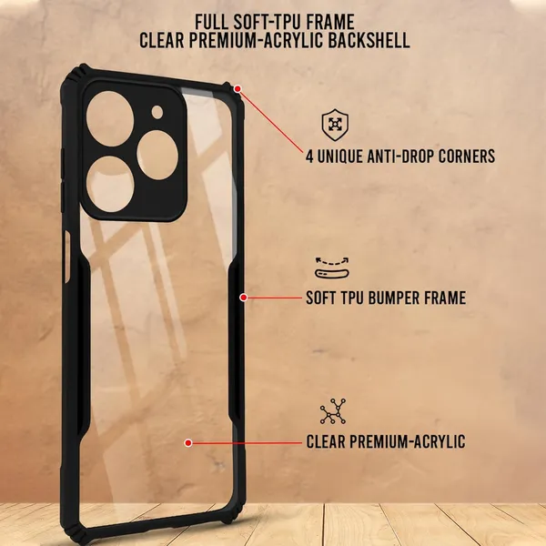 Bumper_Black_Shockproof_Bumper_Crystal__Back_Case_Cover_Compatible_With_Infinix_Smart_8/_Smart_8_Hd/Spark_20/_Itel_P55_5G_Minimalist_Pc+Tpu_360_Protection_Tough_Rugged_Design
