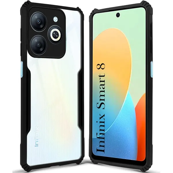 Bumper_Black_Shockproof_Bumper_Crystal__Back_Case_Cover_Compatible_With_Infinix_Smart_8/_Smart_8_Hd/Spark_20/_Itel_P55_5G_Minimalist_Pc+Tpu_360_Protection_Tough_Rugged_Design