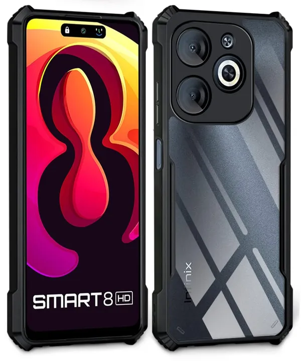Bumper_Black_Shockproof_Bumper_Crystal__Back_Case_Cover_Compatible_With_Infinix_Smart_8/_Smart_8_Hd/Spark_20/_Itel_P55_5G_Minimalist_Pc+Tpu_360_Protection_Tough_Rugged_Design