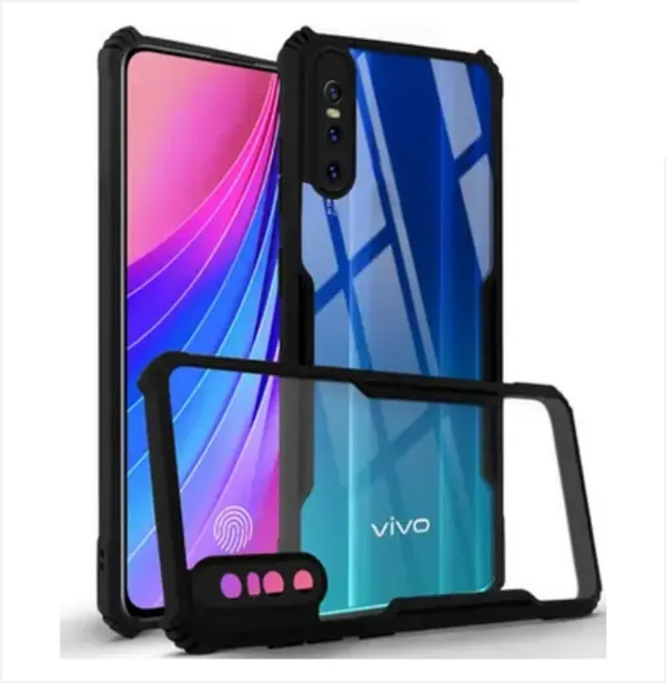 Bumper_Black_Shockproof_Bumper_Crystal__Back_Case_Cover_Compatible_With_Vivo_V15_Pro__Minimalist_Pc+Tpu_360_Protection_Tough_Rugged_Design
