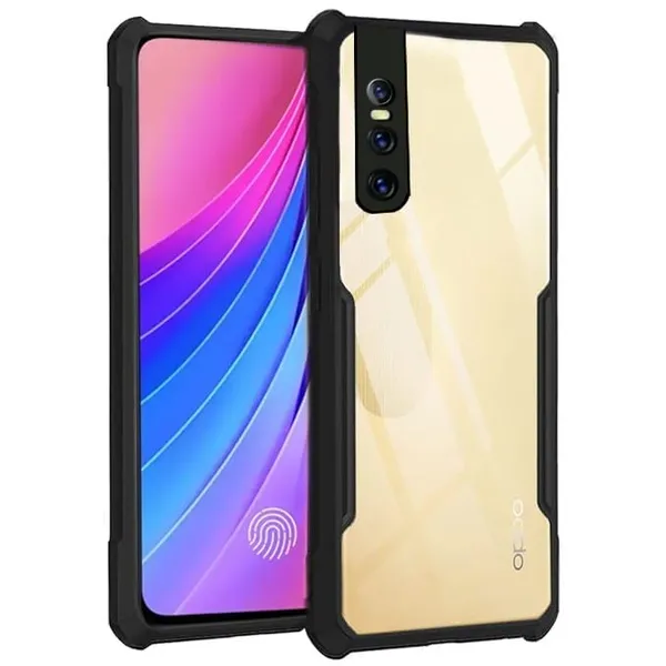 Bumper_Black_Shockproof_Bumper_Crystal__Back_Case_Cover_Compatible_With_Vivo_V15_Pro__Minimalist_Pc+Tpu_360_Protection_Tough_Rugged_Design