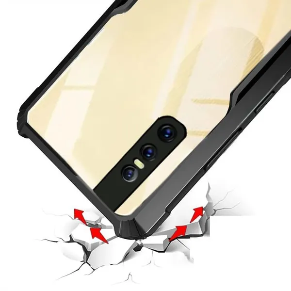 Bumper_Black_Shockproof_Bumper_Crystal__Back_Case_Cover_Compatible_With_Vivo_V15_Pro__Minimalist_Pc+Tpu_360_Protection_Tough_Rugged_Design