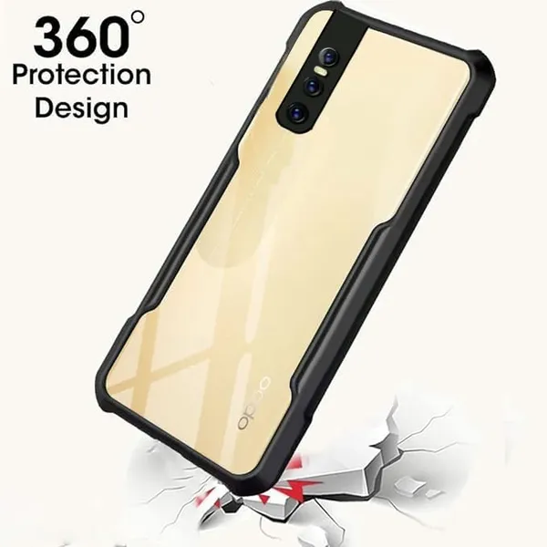 Bumper_Black_Shockproof_Bumper_Crystal__Back_Case_Cover_Compatible_With_Vivo_V15_Pro__Minimalist_Pc+Tpu_360_Protection_Tough_Rugged_Design