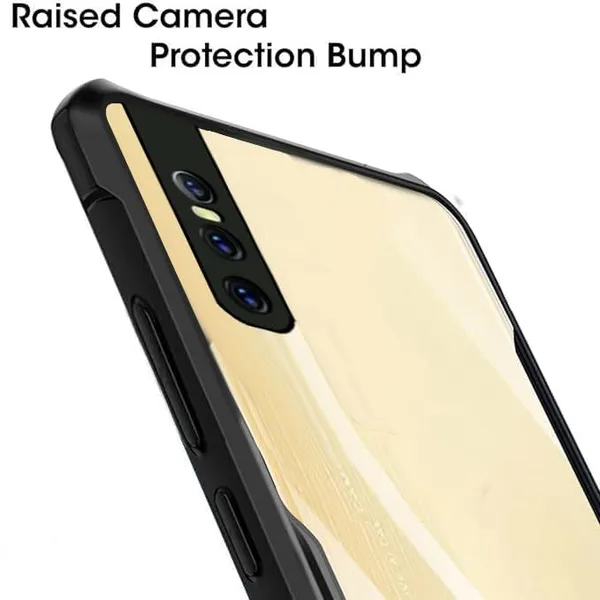 Bumper_Black_Shockproof_Bumper_Crystal__Back_Case_Cover_Compatible_With_Vivo_V15_Pro__Minimalist_Pc+Tpu_360_Protection_Tough_Rugged_Design