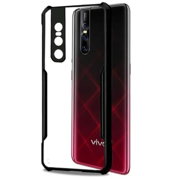 Bumper_Black_Shockproof_Bumper_Crystal__Back_Case_Cover_Compatible_With_Vivo_V15_Pro__Minimalist_Pc+Tpu_360_Protection_Tough_Rugged_Design