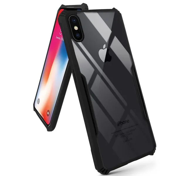 Bumper_Black_Shockproof_Bumper_Crystal__Back_Case_Cover_Compatible_With_Iphone_X/Iphone_Xs__Minimalist_Pc+Tpu_360_Protection_Tough_Rugged_Design