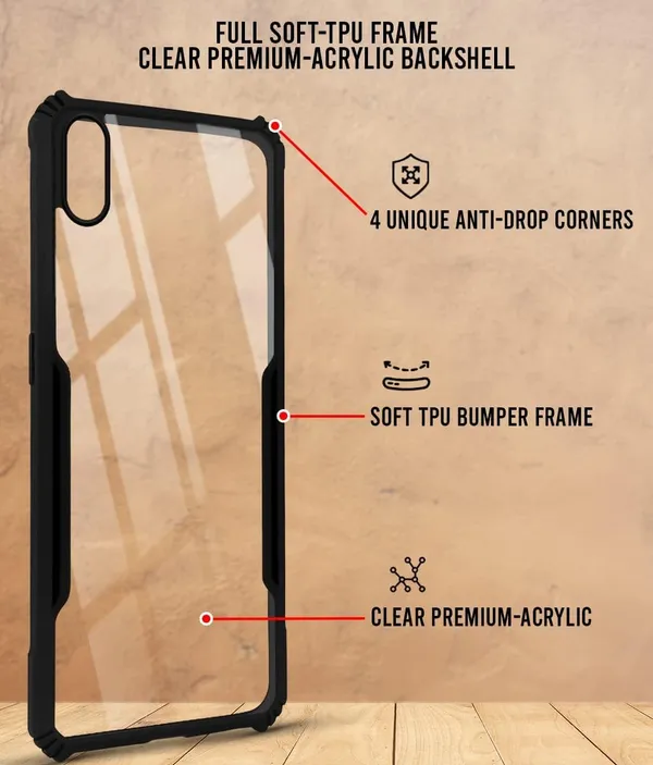 Bumper_Black_Shockproof_Bumper_Crystal__Back_Case_Cover_Compatible_With_Iphone_X/Iphone_Xs__Minimalist_Pc+Tpu_360_Protection_Tough_Rugged_Design