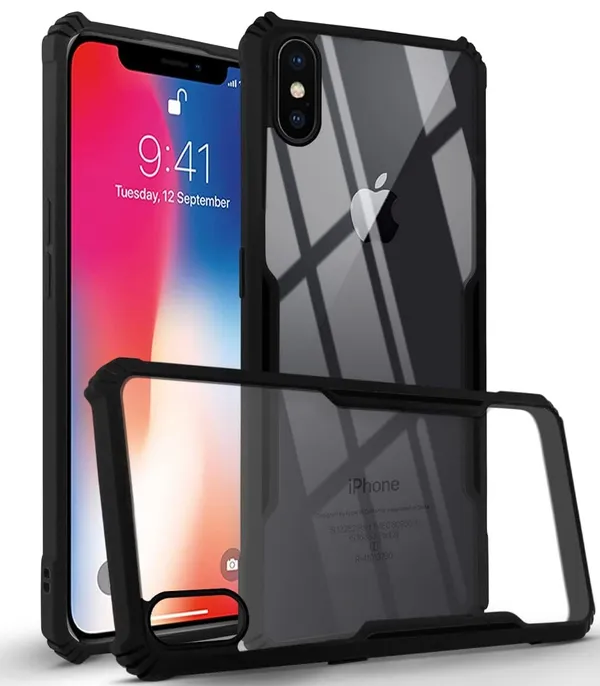 Bumper_Black_Shockproof_Bumper_Crystal__Back_Case_Cover_Compatible_With_Iphone_X/Iphone_Xs__Minimalist_Pc+Tpu_360_Protection_Tough_Rugged_Design