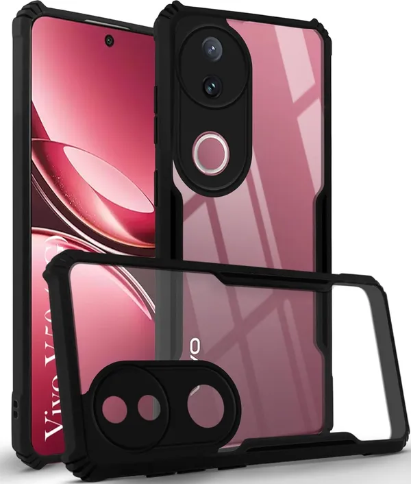Bumper_Black_Shockproof_Bumper_Crystal__Back_Case_Cover_Compatible_With_Vivo_V50_5G_/_V50E_5G__Minimalist_Pc+Tpu_360_Protection_Tough_Rugged_Design