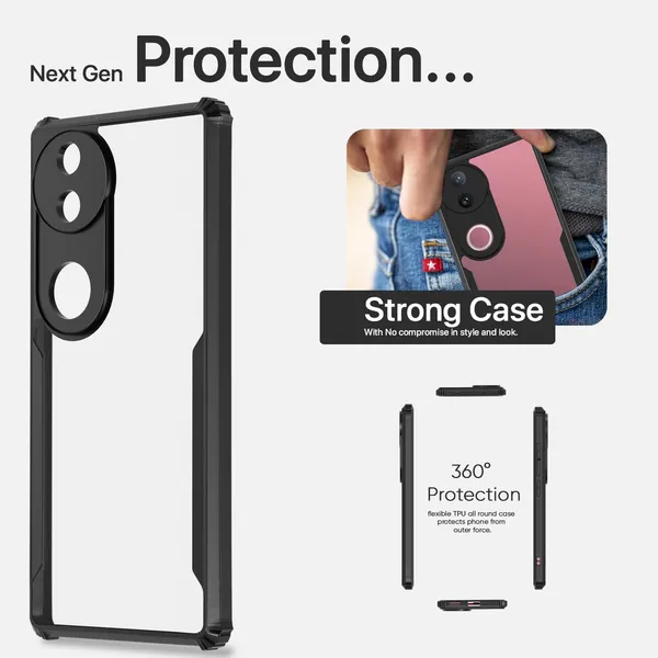 Bumper_Black_Shockproof_Bumper_Crystal__Back_Case_Cover_Compatible_With_Vivo_V50_5G_/_V50E_5G__Minimalist_Pc+Tpu_360_Protection_Tough_Rugged_Design