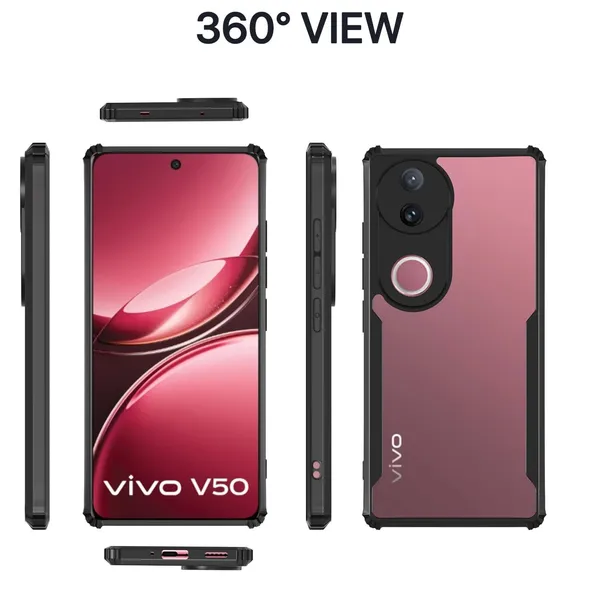 Bumper_Black_Shockproof_Bumper_Crystal__Back_Case_Cover_Compatible_With_Vivo_V50_5G_/_V50E_5G__Minimalist_Pc+Tpu_360_Protection_Tough_Rugged_Design