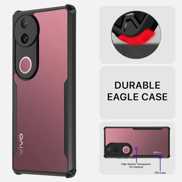 Bumper_Black_Shockproof_Bumper_Crystal__Back_Case_Cover_Compatible_With_Vivo_V50_5G_/_V50E_5G__Minimalist_Pc+Tpu_360_Protection_Tough_Rugged_Design